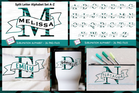 Sublimation Split Letters - Black and teal monogram set A-Z Sublimation Stacy's Digital Designs 