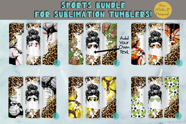 Sublimation Sports Bundle for Tumblers- Fun Leopard Design with a Messy Bun in the Center! Sublimation You Make It Personal 