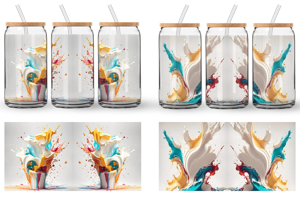 Glass can wraps 3D Splash Colorful Paint - So Fontsy
