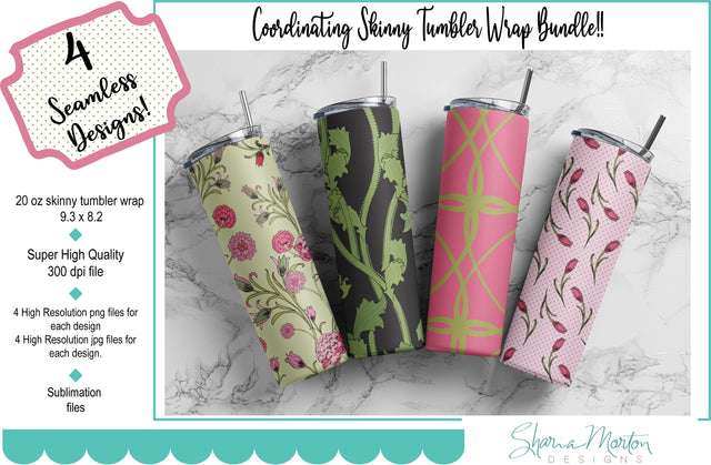 Sublimation tumbler coordinating floral bundle - Seamless Sublimation Sharia Morton Designs 