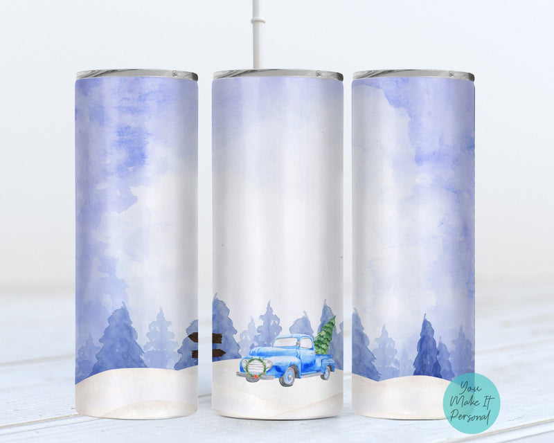 Sublimation Tumbler Design For Christmas - Snowy Scene with Old Truck Sublimation You Make It Personal 