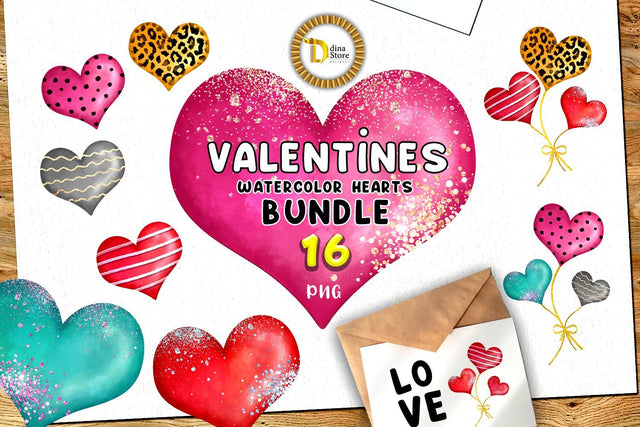 Sublimation Valentines Watercolor Hearts Bundle Sublimation Dina.store4art 