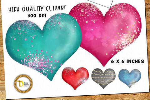 Sublimation Valentines Watercolor Hearts Bundle Sublimation Dina.store4art 