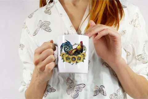 Sublimation Vintage Rooster with Sunflowers PNG and JPEG Sublimation Digital Honeybee 