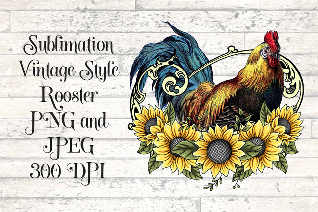 Sublimation Vintage Rooster with Sunflowers PNG and JPEG Sublimation Digital Honeybee 
