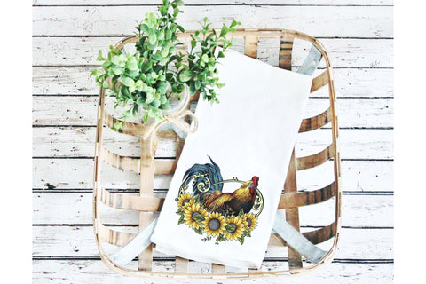 Sublimation Vintage Rooster with Sunflowers PNG and JPEG Sublimation Digital Honeybee 