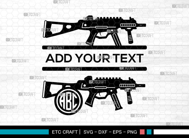 Submachine Gun Monogram SVG, Split Monogram SVG, SR5-A5 Submachine Gun Svg, Deadliest Submachine Gun Svg, Airsoft Submachine Gun Svg, Wc Apache A2 Pdw Svg, Submachine Gun SVG ETC Craft 