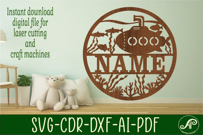 Submarine name sign svg laser cut template SVG APInspireddesigns 