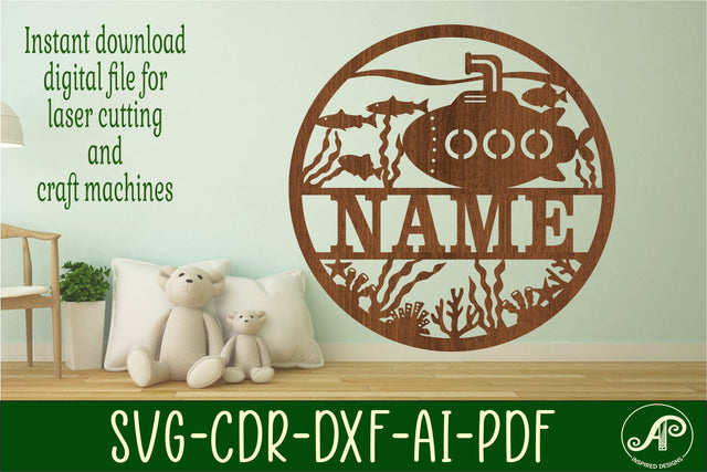 Submarine name sign svg laser cut template SVG APInspireddesigns 