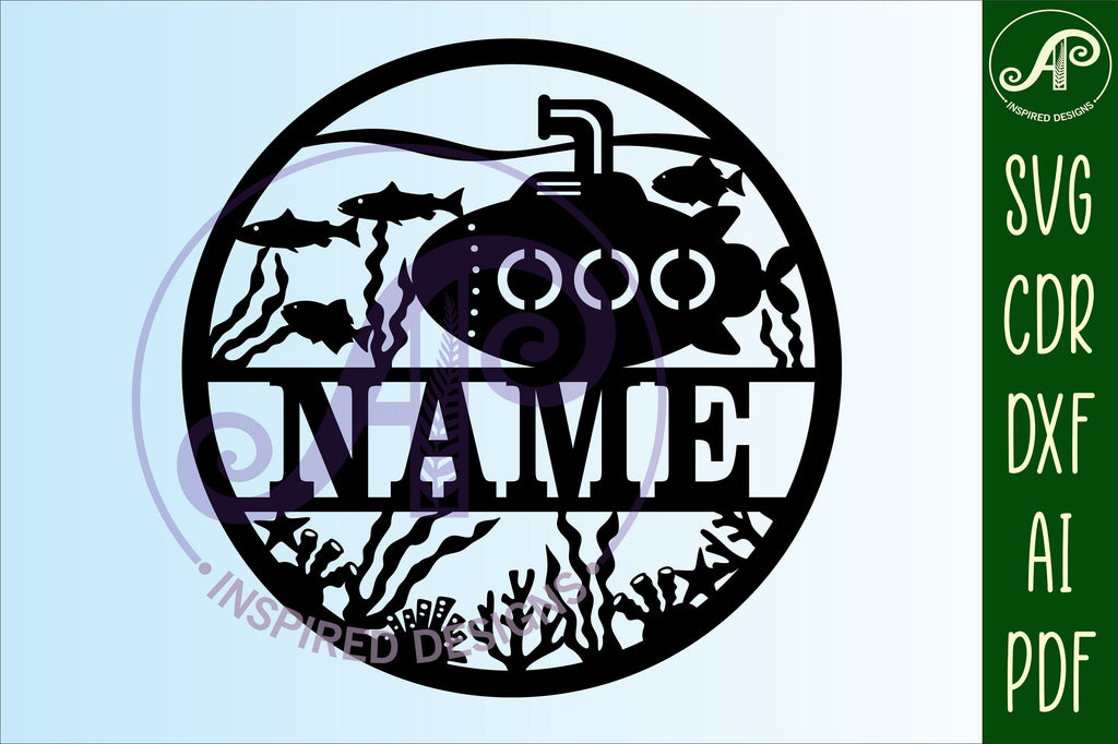 Submarine name sign svg laser cut template - So Fontsy