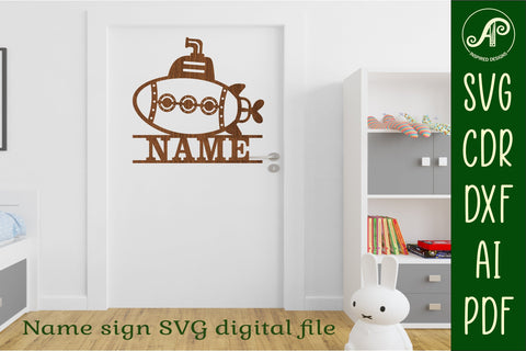 Submarine theme Name sign svg laser cut template SVG APInspireddesigns 