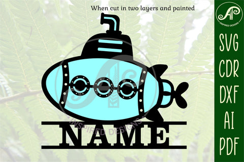 Submarine theme Name sign svg laser cut template SVG APInspireddesigns 