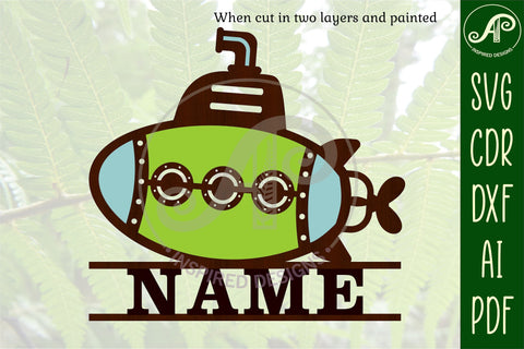Submarine theme Name sign svg laser cut template SVG APInspireddesigns 