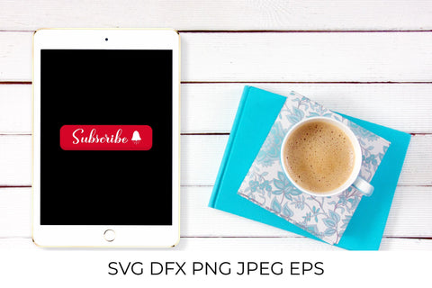 Subscribe calligraphy hand lettering on red button SVG LaBelezoka 