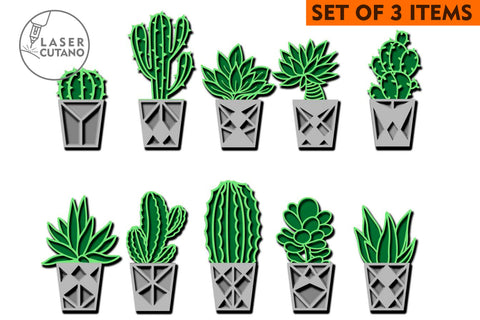 Succulent Bundle Multilayer CACTUS SET OF 10 Multilayer Laser Cut Files, Mandala, Round Sign SVG, 3D Designs, Mini Design Bundles SVG LaserCutano 