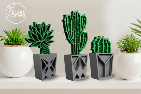 Succulent Bundle Multilayer CACTUS SET OF 10 Multilayer Laser Cut Files, Mandala, Round Sign SVG, 3D Designs, Mini Design Bundles SVG LaserCutano 