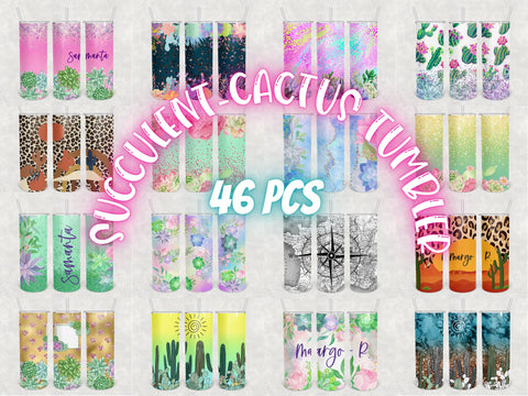 Succulent Cactus Tumbler Design bundle 20 oz skinny tumbler SVG BambinaCreations 