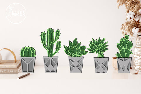 SUCCULENT Home Decor SVG, Flower, Multilayer Laser Cut Files, 3D Designs, Mini Design Bundles SVG LaserCutano 