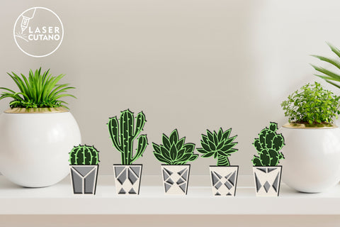 SUCCULENT Home Decor SVG, Flower, Multilayer Laser Cut Files, 3D Designs, Mini Design Bundles SVG LaserCutano 