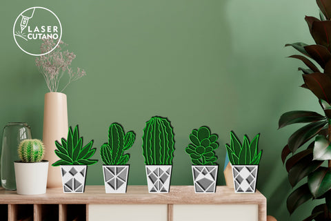 SUCCULENT Home Decor SVG, Flower, Multilayer Laser Cut Files, 3D Designs, Mini Design Bundles SVG LaserCutano 