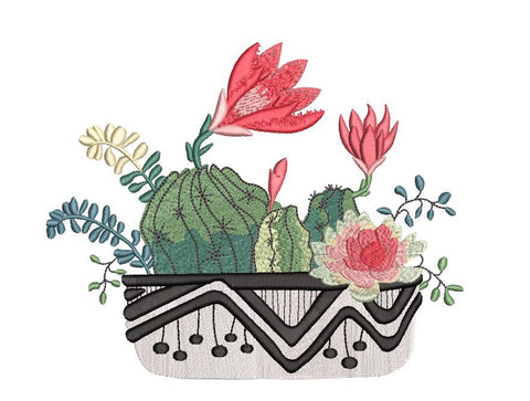 succulent applique Succulent in a Pot, Cactus, Flower Machine Embroidery Design