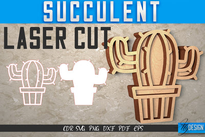 Succulent Laser Cut SVG | Plants SVG Design | CNC Files SVG Fly Design 