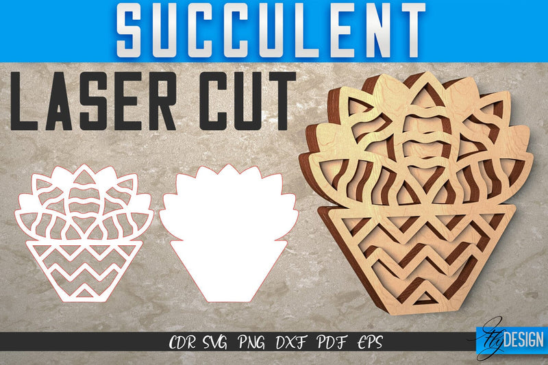 Succulent Laser Cut SVG | Plants SVG Design | CNC Files SVG Fly Design 