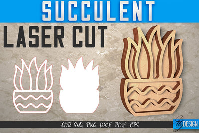 Succulent Laser Cut SVG | Plants SVG Design | CNC Files SVG Fly Design 
