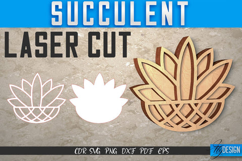 Succulent Laser Cut SVG | Plants SVG Design | CNC Files SVG Fly Design 