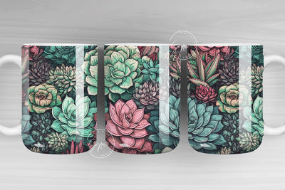 Succulent Mug Wrap, Watercolor Cactus PNG, Plant Sublimation, Earthy Mug PNG, Floral Mug PNG, 11 & 15 Oz Mug Sublimation Wrap, Digital File Sublimation Syre Digital Creations 