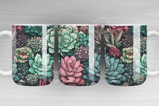 Succulent Mug Wrap, Watercolor Cactus PNG, Plant Sublimation, Earthy Mug PNG, Floral Mug PNG, 11 & 15 Oz Mug Sublimation Wrap, Digital File Sublimation Syre Digital Creations 