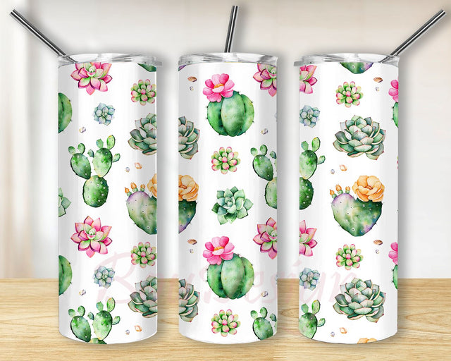 Succulent Tumbler PNG, Watercolor Cactus Tumbler Wrap, 20 oz Sublimation Skinny Tumbler Design, Plant PNG Digital File, Digital Download Sublimation BouDesign 