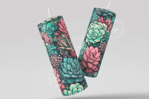 Succulent Tumbler Wrap, Seamless Watercolor Cactus PNG, Plant Sublimation, 20 oz Skinny Tumbler, Earthy Tumbler Wrap PNG, Digital Download Sublimation Syre Digital Creations 