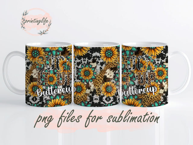 Suck It Up Buttercup Western Mug Wrap, Sunflowers PNG, Sunflowers Sublimation, modern western mug, vintage buttercup mug, retro western mug Sublimation PrintingLife 