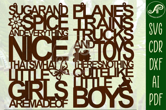 Sugar and spice and little boys signs svg laser cut temp SVG APInspireddesigns 