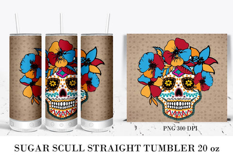 Sugar Scull PNG. Tumbler Sublimation. Day of The Dead. 20 oz skinny tumbler. Sublimation Samaha Design 