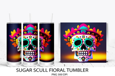 Sugar Scull PNG. Tumbler Sublimation. Day of The Dead. 20 oz skinny tumbler. SVG Samaha Design 