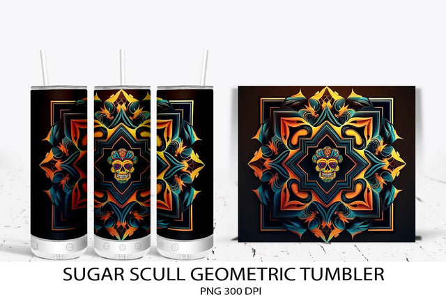 Sugar Scull PNG. Tumbler Sublimation. Geometric Design. Day of The Dead. 20 oz skinny tumbler. Sublimation Samaha Design 