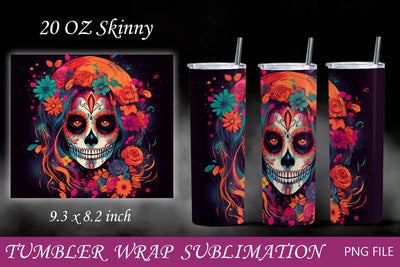 Sugar skull 20 oz tumbler, Day of the dead wrap sublimation Sublimation AnastasiyaArtDesign 