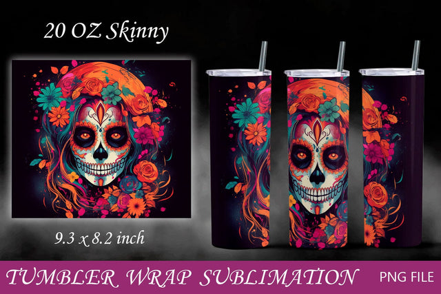 Sugar skull 20 oz tumbler, Day of the dead wrap sublimation Sublimation AnastasiyaArtDesign 