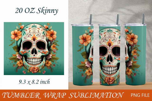 Sugar skull 20 oz tumbler wrap, Halloween sublimation, Day of the dead png Sublimation AnastasiyaArtDesign 