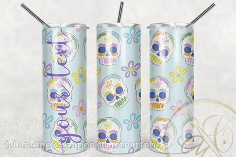 Sugar Skull 20oz Skinny Tumbler Sublimation Pattern, Day of the Dead /Blue Sublimation Marlene Campos 