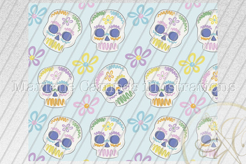Sugar Skull 20oz Skinny Tumbler Sublimation Pattern, Day of the Dead /Blue Sublimation Marlene Campos 