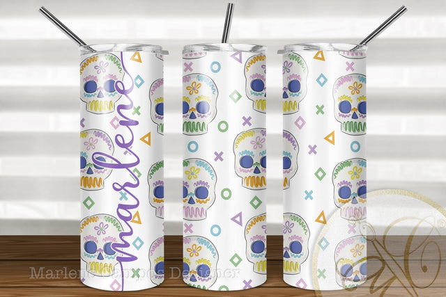 Sugar Skull 20oz Skinny Tumbler Sublimation Pattern, Day of the Dead, Figures Sublimation Marlene Campos 