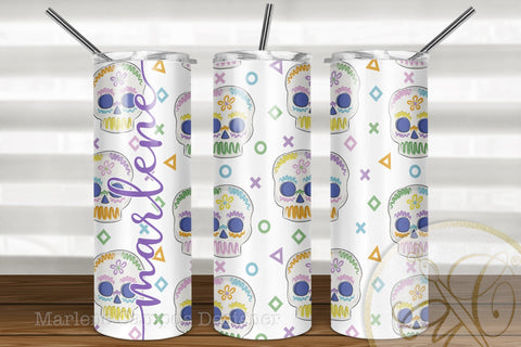Sugar Skull 20oz Skinny Tumbler Sublimation Pattern, Day of the Dead, Figures Sublimation Marlene Campos 
