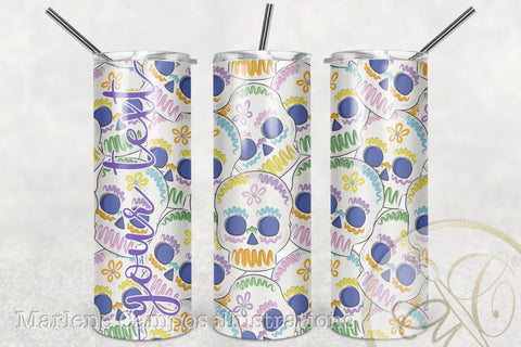 Sugar Skull 20oz Skinny Tumbler Sublimation Pattern, Day of the Dead /Full Skull Sublimation Marlene Campos 