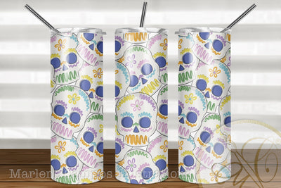 Sugar Skull 20oz Skinny Tumbler Sublimation Pattern, Day of the Dead /Full Skull Sublimation Marlene Campos 