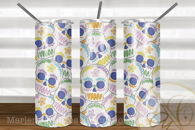 Sugar Skull 20oz Skinny Tumbler Sublimation Pattern, Day of the Dead /Full Skull Sublimation Marlene Campos 