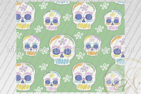 Sugar Skull 20oz Skinny Tumbler Sublimation Pattern, Day of the Dead /Green SVG Marlene Campos 