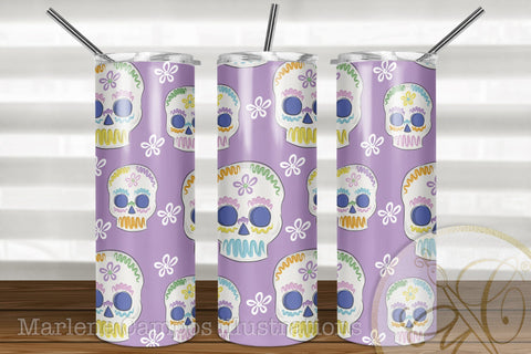Sugar Skull 20oz Skinny Tumbler Sublimation Pattern, Day of the Dead /Purple Sublimation Marlene Campos 